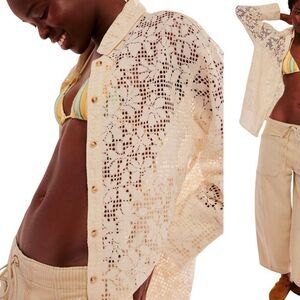 Free People In Your Dreams Lace Button down Small NWT